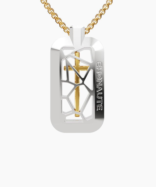 CAGED Tag Silver - 18K Gold Cross